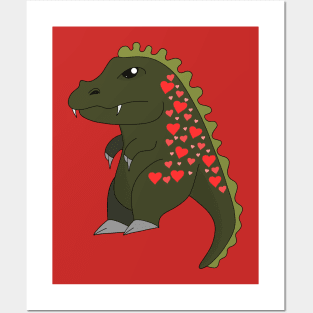 A cute dinosaur filled with hearts Posters and Art